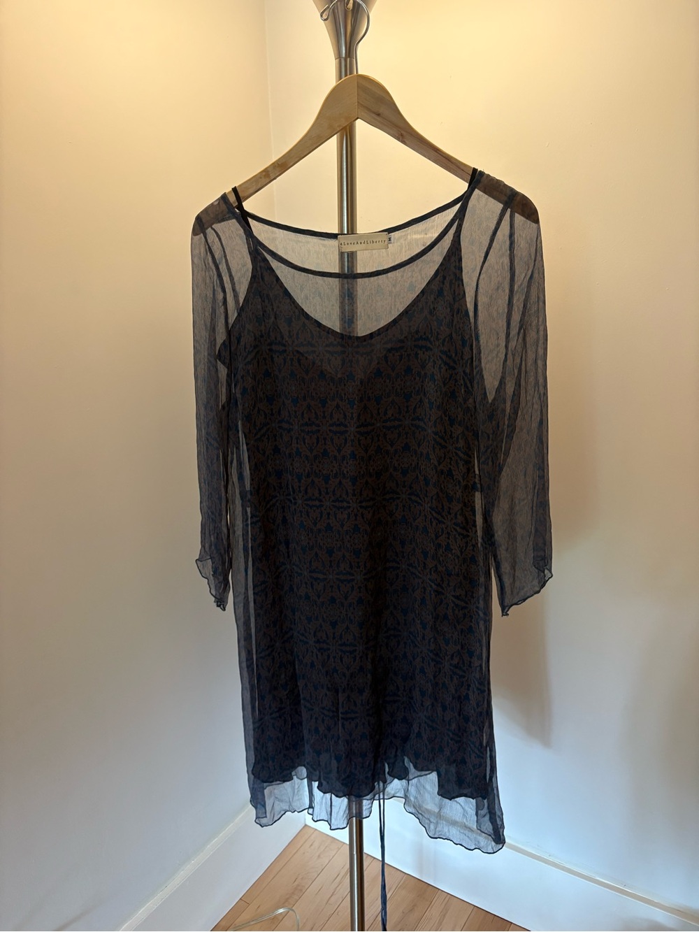 LoveAndLiberty Sheer Navy Overlay Top with Slip